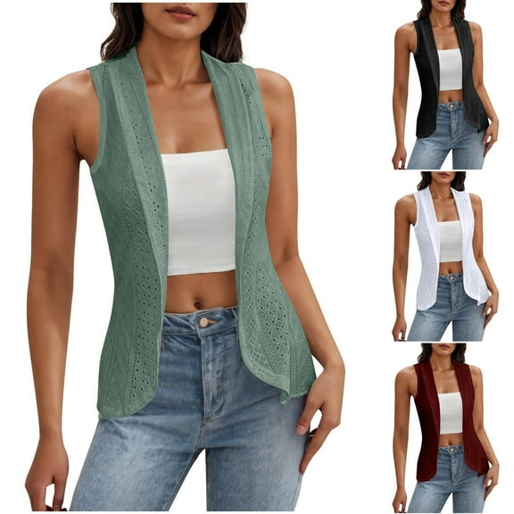 Htigea Women's Lightweight Open Front Cardigans Sleeveless Casual Spring Summer Cardigan Green,S