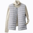 thumbnail image 1 of Htigea Women's Lightweight Quilted Vest Crewneck Snap Button Sleeveless Jacket Fall Winter Packable Waistcoat with Pockets Gray L, 1 of 9