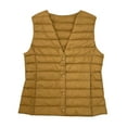 thumbnail image 1 of Htigea Women's Lightweight Quilted Vest Packable Sleeveless Jackets Solid V-Neck Snap Outerwear Ladies Casual Coats with Pockets Gold M, 1 of 7