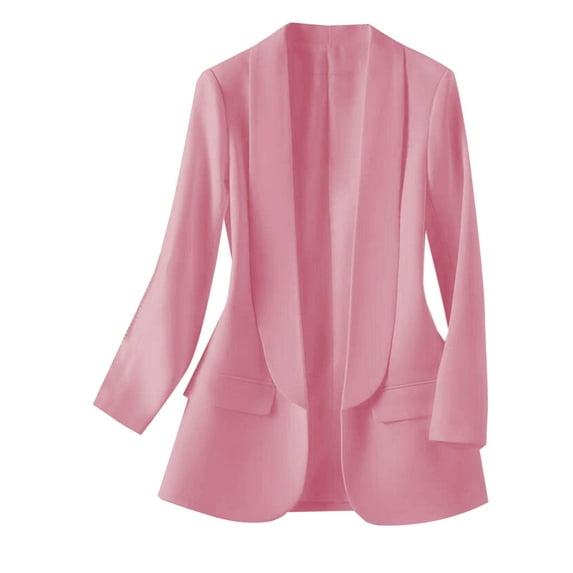 Htigea Women's Long Sleeve Blazer Solid Color Suit Jacket Trendy Slim Fit Lapel Outfit Office Coat Pink,L