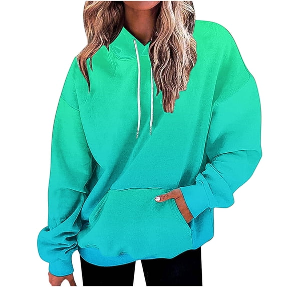 Htigea Women's Long Sleeve Sweatshirts Drawstring Pullover Hoodies Pocket Trendy Gradient Color Fall Tops Oversized Casual Loose Daily Outfits Army Green S
