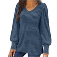 thumbnail image 1 of Htigea Women's Long Sleeve T Shirts Oversized Ribbed Knit V-Neck Tops Casual Comfy Pullover Tunic Blouse Navy XXL, 1 of 5