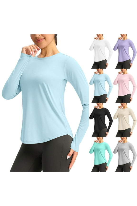 Htigea Women's Long Sleeve UPF 50+ Sun Protection T-Shirts Lightweight Hiking Outdoor Top with Thumb Hole Mint Green,M