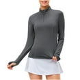 thumbnail image 1 of Htigea Women's Long Sleeve Yoga Workout T-Shirts Quick Dry Running Hiking Athletic Tops Quarter Zip Mock Neck Sport Tees Gray M, 1 of 8