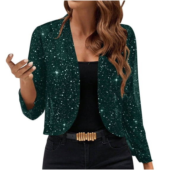 Htigea Women's Mesh Sequin Jackets Lightweight Open Front Cropped Coats Trendy Party Club Coverups Tops Green L