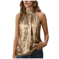 thumbnail image 1 of Htigea Women's Metallic Sleeveless Halter Tops Pleated Mock Neck Tank Top Summer Elegant Dressy Party Tanks Gold XL, 1 of 9