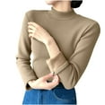 thumbnail image 1 of Htigea Women's Mock Neck Long Sleeve Tops Winter Warm Base Layer Solid Slim Fit Underwear Shirts Khaki M, 1 of 2