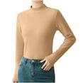 thumbnail image 1 of Htigea Women's Mock Neck Shirts Winter Slim Fit Long Sleeve Thin Fleece Warm Base Layer Tops Khaki L, 1 of 4