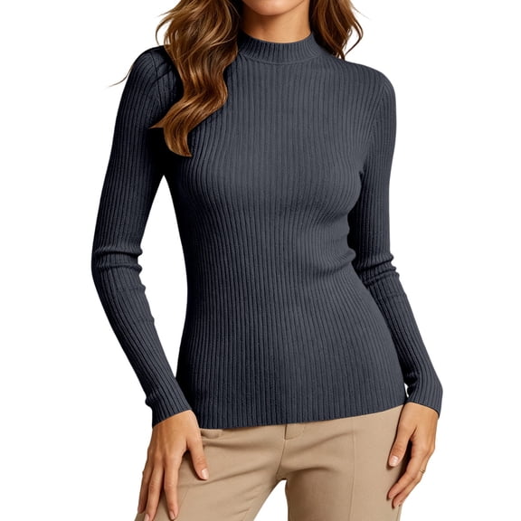 Htigea Women's Mock Neck Sweater Fall Long Sleeve Pullover Ribbed Knit Stretchy Slim Fit Base Layer Tops Black S