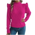 thumbnail image 1 of Htigea Women's Mock Neck Sweaters Ruffle Trim Long Sleeve Pullover Cable Knit Jumpers Fall Winter Base Layer Tops for Teen Girls Hot Pink XL, 1 of 8