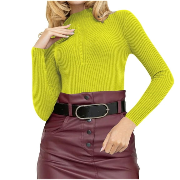 Htigea Women's Mock Turtleneck Long Sleeve Shirts Ribbed Knit Pullover Sweater Lightweight Stretch Slim Base Layer Top Mint Green S