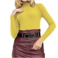 thumbnail image 1 of Htigea Women's Mock Turtleneck Long Sleeve Shirts Ribbed Knit Pullover Sweater Lightweight Stretch Slim Base Layer Top Yellow M, 1 of 8
