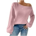 thumbnail image 1 of Htigea Women's Off the Shoulder Sweaters Ribbed Knit Long Sleeve Jumper Casual Loose Fit Knitwear Fall Solid Pullover Tops Pink XL, 1 of 7