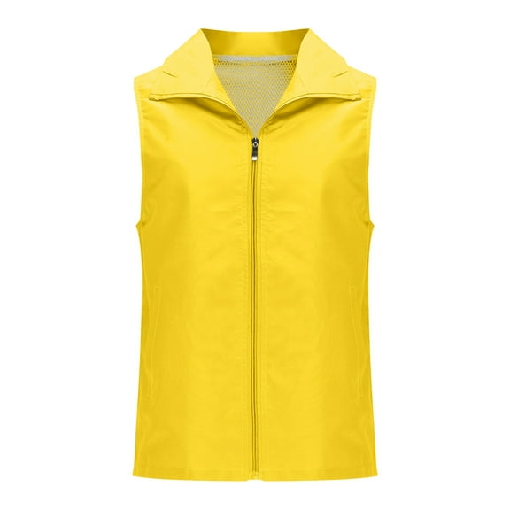 Htigea Women's Outdoor Fishing Vest Zip Up Turndown Collar Sleeveless Jackets Mesh Liner Lightweight Breathable Work Uniform Coats with Pockets (001 Yellow,XXXL)