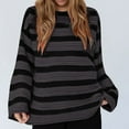 thumbnail image 1 of Htigea Women's Oversized Sweaters Vintage Striped Long Sleeve Knit Pullover Fall Winter Casual Loose Fit Sweater Tops Brown S, 1 of 7