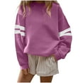thumbnail image 1 of Htigea Women's Oversized Sweatshirts Casual Crewneck Long Sleeve Loose Sweatshirt Trendy Striped Color Block Pullover Tops Purple XXL, 1 of 5