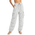 thumbnail image 1 of Htigea Women's Parachute Cargo Pants Elastic Waisted Hiking Joggers Solid Color Drawstring Bottom Athletic Pant with Pockets White XL, 1 of 6