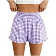 thumbnail image 1 of Htigea Women's Plaid Shorts Elastic Waisted Casual Loose Fit Pajamas Pants Lightweight Breathable Home Lounge Pant Sleep Bottoms Purple S, 1 of 6