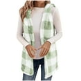 thumbnail image 1 of Htigea Women's Plaid Vest Hoodies Fleece Sleeveless Open Front Cardigans Casual Hooded Outerwear Soft Comfy Home Coats Green XL, 1 of 8