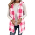 thumbnail image 1 of Htigea Women's Plaid Vest Hoodies Fleece Sleeveless Open Front Cardigans Casual Hooded Outerwear Soft Comfy Home Coats Hot Pink XL, 1 of 8