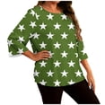 thumbnail image 1 of Htigea Women's Plus Size 3/4 Sleeve Tops Star Printed Tees Summer Crewneck Pullover Shirts Casual Loose Fit Blouses Green XL, 1 of 6