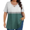 thumbnail image 1 of Htigea Women's Plus Size Crisscross V Neck T-Shirts Color Block Short Sleeve Tunic Tops Summer Loose Fit Casual Tee Everyday Wear Army Green XXL, 1 of 6
