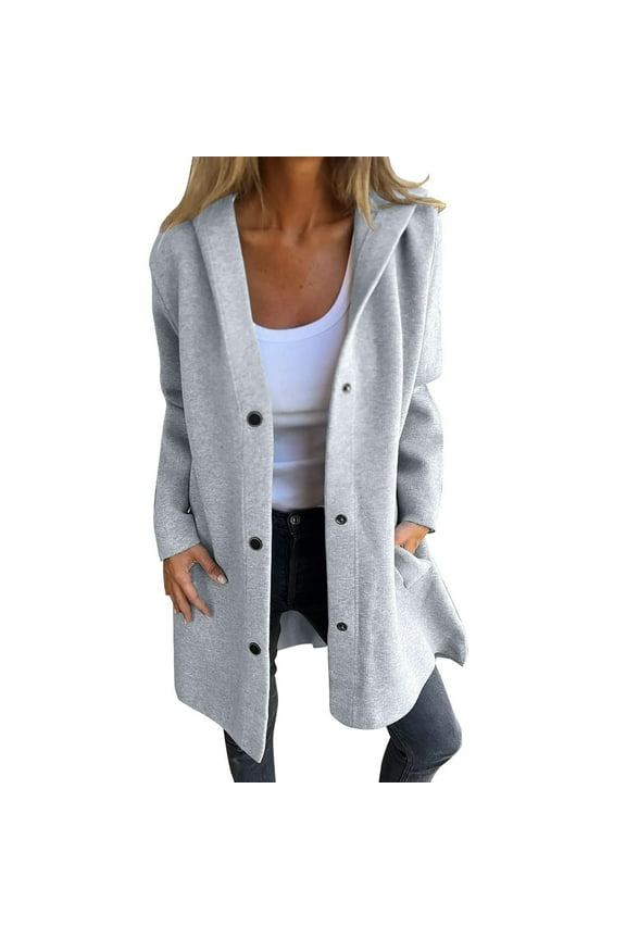Women's Plus Size Hooded Jackets Lightweight Fall Long Coats with Pockets Casual Loose Fit Outerwear Gray XXXL