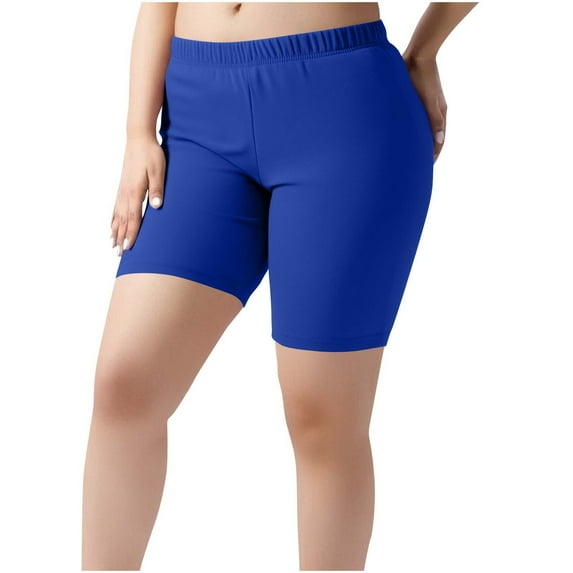 Htigea Women's Plus Size Leggings Summer Elastic Waist Yoga Shorts Slim Fit Gym Fitness Bottoms Biker Short Pant Soft Comfy Everyday Pants Blue 5XL