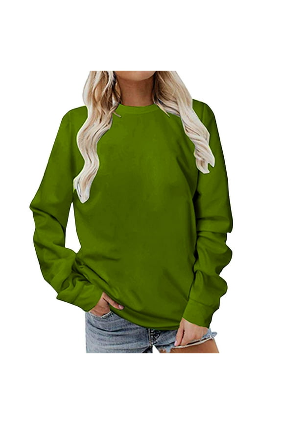 Women's Plus Size Tops Long Sleeve Crew Neck T-Shirt Solid Color Everyday Pullover Tunic Tee Army Green S