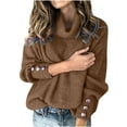 thumbnail image 1 of Htigea Women's Plus Size Turtleneck Sweaters Baggy Long Sleeve Buttons Pullover Solid Fall Winter Knit Jumper Tops Coffee M, 1 of 5