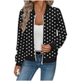 thumbnail image 1 of Htigea Women's Polka Dots Bomber Jacket Fall Zip Up Long Sleeve Coat Lightweight Everyday Casual Outerwear with Pockets Black S, 1 of 5