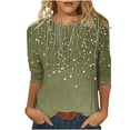thumbnail image 1 of Htigea Women's Printed Shirts Casual 3/4 Sleeve Crewneck Tshirts Loose Tunic Tee Pullover Soft Comfy Leisure T Shirt Tops Army Green,L, 1 of 6