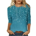thumbnail image 1 of Htigea Women's Printed Shirts Casual 3/4 Sleeve Crewneck Tshirts Loose Tunic Tee Pullover Soft Comfy Leisure T Shirt Tops Blue,L, 1 of 6