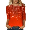 thumbnail image 1 of Htigea Women's Printed Shirts Casual 3/4 Sleeve Crewneck Tshirts Loose Tunic Tee Pullover Soft Comfy Leisure T Shirt Tops Red,S, 1 of 6
