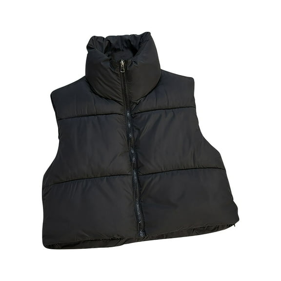 Htigea Women's Puffer Vest Lightweight Stand Collar Sleeveless Jackets Full Zip Padded Cropped Coats Black XL