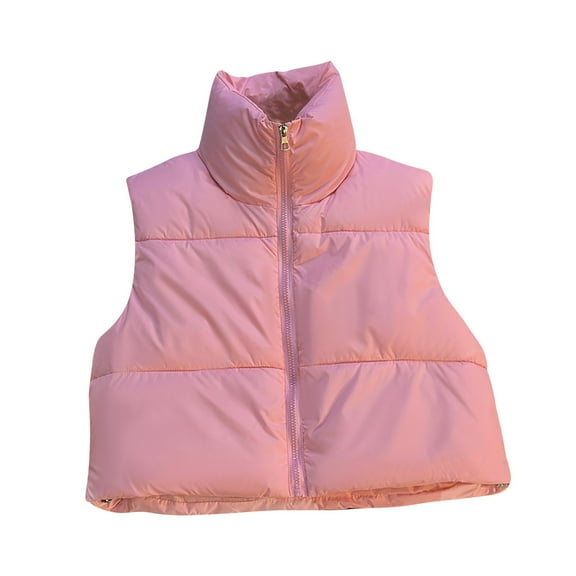 Htigea Women's Puffer Vest Lightweight Stand Collar Sleeveless Jackets Full Zip Padded Cropped Coats Pink M