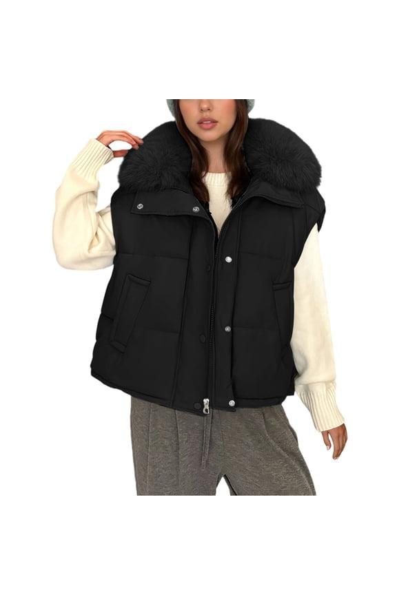 Women's Puffer Vest Stand Collar Zip Up Padded Vests Sleeveless Quilted Jackets with Pockets Black XXL