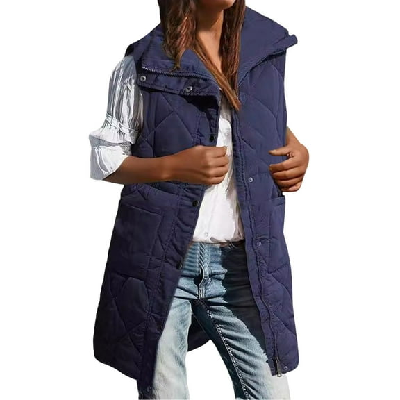 Htigea Women's Puffer Vest Stylish Zip Up Stand Collar Sleeveless Jacket Fall Coats Winter Casual Outerwear with Pockets Navy S