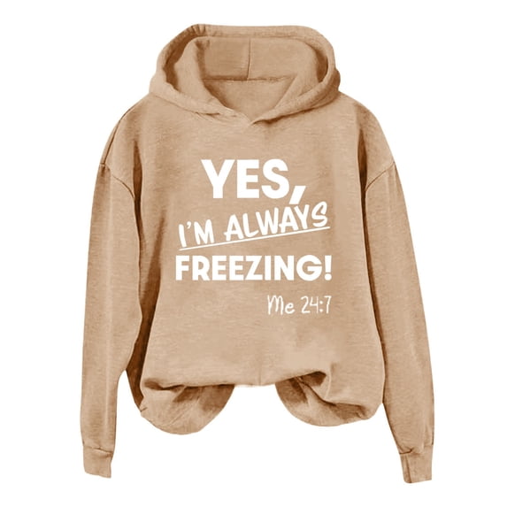 Htigea Women's Pullover Hoodies Letter Print Long Sleeve Sweatshirts | Fashion Preppy Y2k Tops, Loose Fit, Casual Daily Work, Fall Winter Clothes Khaki XXL