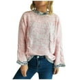 thumbnail image 1 of Htigea Women's Pullover Sweaters Patchwork Crew Neck Long Sleeve Jumpers Casual Loose Fit Knit Tops Pink L, 1 of 5