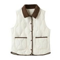 thumbnail image 1 of Htigea Women's Quilted Jackets Contrast Color Sleeveless Lapel Vest Lightweight Fall Waistcoat Snap Button Coats with Pockets White XXXL, 1 of 8