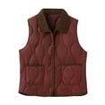 thumbnail image 1 of Htigea Women's Quilted Jackets Contrast Color Sleeveless Lapel Vest Lightweight Fall Waistcoat Snap Button Coats with Pockets Wine XXXL, 1 of 4