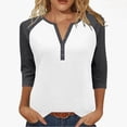 thumbnail image 1 of Htigea Women's Raglan Shirts 3/4 Sleeve Button V-Neck Henley Tops Fall Pullover Tees Trendy Color Block Baseball Shirt Gray XXXL, 1 of 9