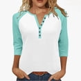 thumbnail image 1 of Htigea Women's Raglan Shirts 3/4 Sleeve Button V-Neck Henley Tops Fall Pullover Tees Trendy Color Block Baseball Shirt Green XL, 1 of 9