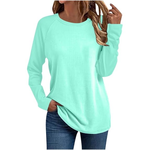 Htigea Women's Raglan Tops Fall Long Sleeve Crewneck T Shirts Solid Color Loose Casual Pullover Tops Green XXL