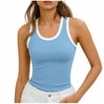 thumbnail image 1 of Htigea Women's Ribbed Tank Top Color Block Crewneck Sleeveless T Shirts Summer Fitted Going Out Tanks Light Blue S, 1 of 8
