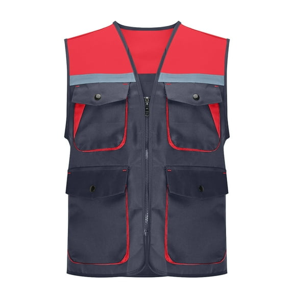 Htigea Women's Safety Vest Zip Up Sleeveless Jackets for Outdoor Work Reflective Striped Multi Pockets Workwear Coats (Dark Gray Regular,XXL)