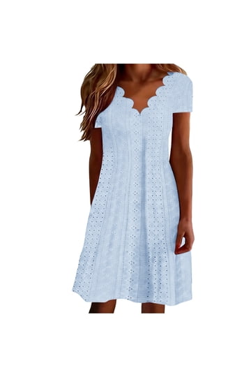 fall eyelet dress Mirabel Eyelet Midi Dress - White & Blue main image 1
