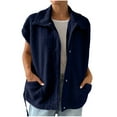 thumbnail image 1 of Htigea Women's Sherpa Vest Fall Snap Sleeveless Jacket Stylish Lapel Cap Sleeve Coats with Pockets Soft Comfy Tops Navy L, 1 of 6