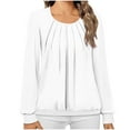thumbnail image 1 of Htigea Women's Shirts Long Sleeve Crew Neck Pleated Front Blouse Tops Casual Loose Tunic Tees White XL, 1 of 5